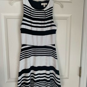 Junior sleeveless black and white ribbed dress.